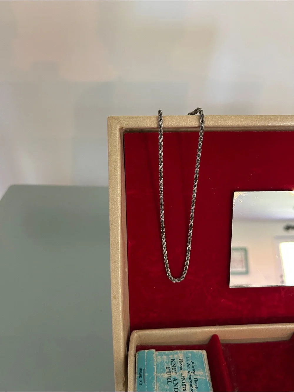 Vintage Cream Jewelry Box with Red Felt interior Vintage jewelry included